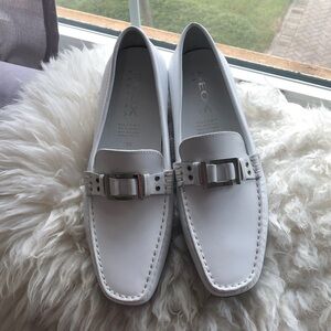 Geox White Leather Loafers with Buckle